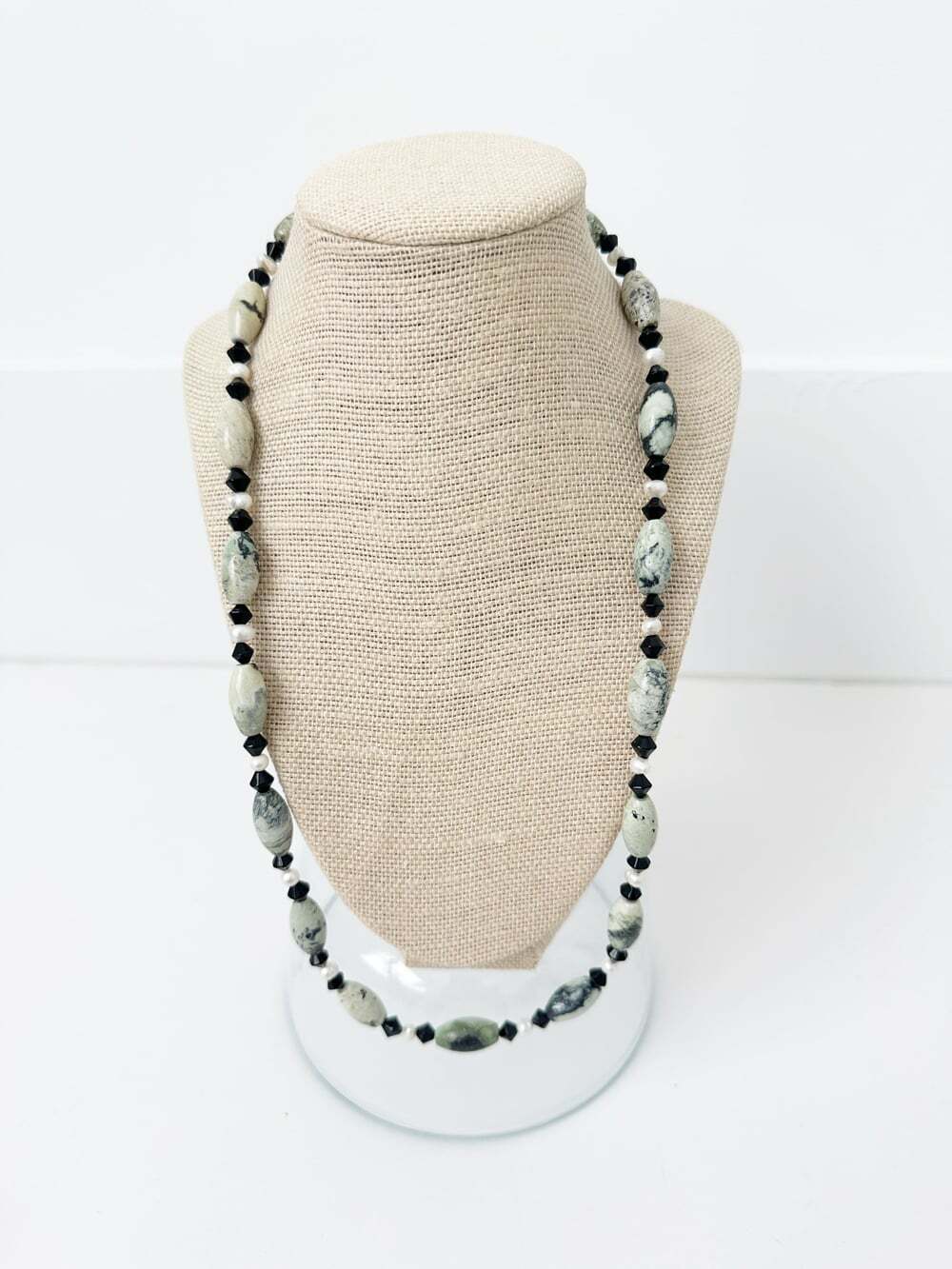 NWT Genuine Yellow Turquoise, Black Crystal & Pearls Necklace Beaded